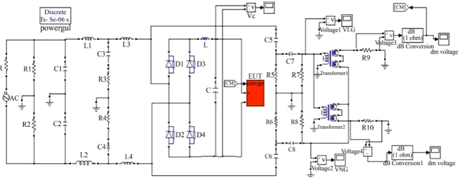 Figure 2. Simulation diagram of LISN circuit with EMI separator.                                                      