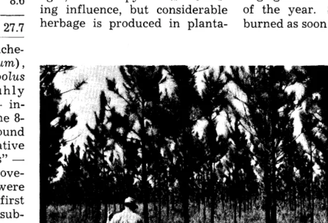 Table 2. Herbage production (lb/acre oven dry) in fhe pine-wiregrass fype in relafion fo age of plantation and age of rough.1 