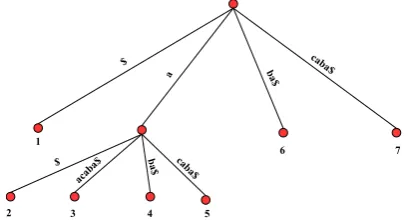 Figure 7: Illustration of suffix tree construction using thestring aacaba.