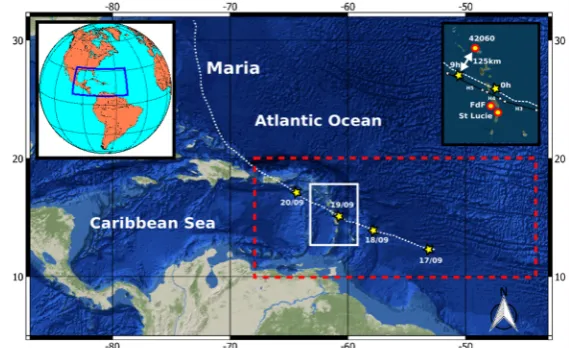 Figure 3.  Study area. The computational domain is depicted with the dashed red contour