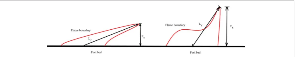 FIGURE 1 | Cartoon showing a sketch of the two different ﬂame geometries expected from the two ﬁre propagation modes