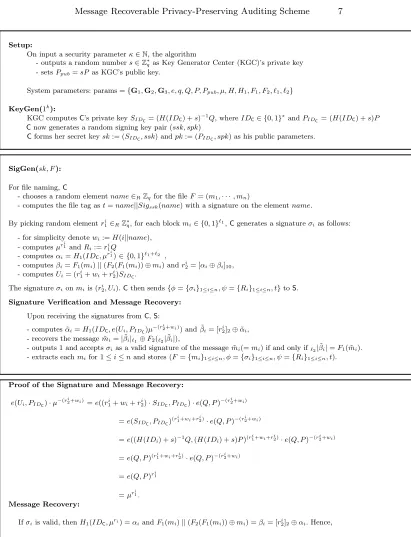 Fig. 2. Key Generation and Message Recoverable Signature for Cloud