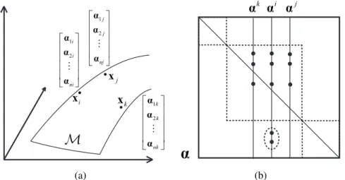 Figure 3.1: (a) Illustration of the manifold assumption used in our ` 0 -` 1 -graph.