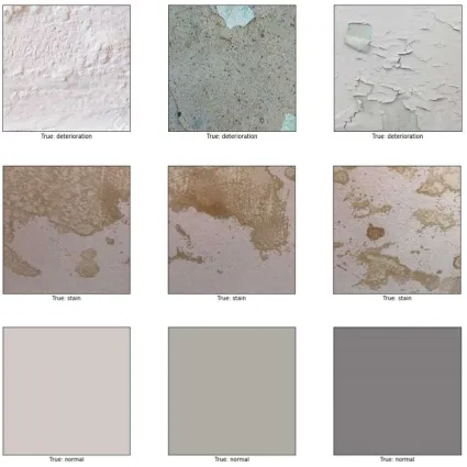 Figure 3. Dataset used in this study. A sample of the dataset that was used to train our model showing different mould images (first row), paint deterioration (second row), stains (third row)