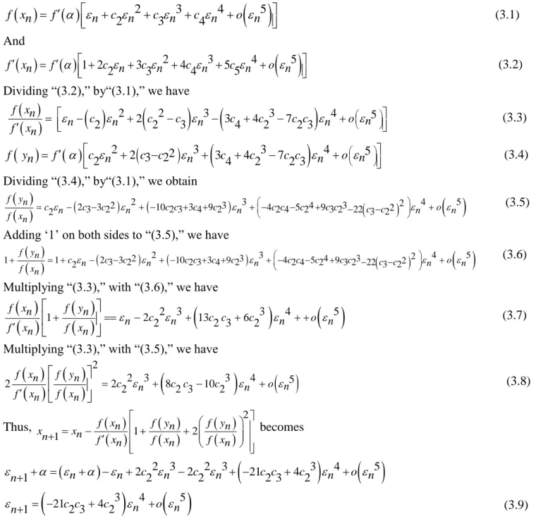 Table 4.1.The results obtained by four methods for solving  f x    e x  3 x 2   0 with x 0  0.5 and   0.5 E  20 