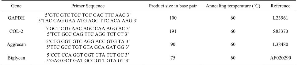 Table 1. Nucleotide sequences of rabbit gene primers used for real time-PCR.
