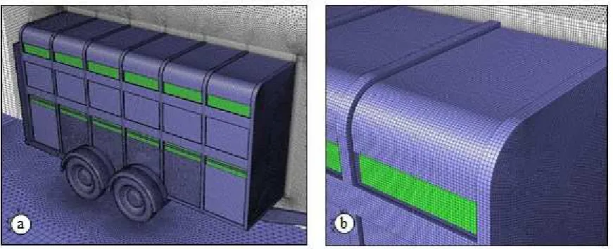 Figure 8: Illustration of the local grid structure (a) surrounding the trailer and (b) near the foremost upper vent 