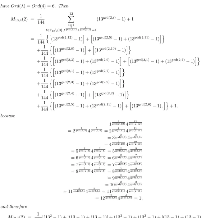 Table 1 gives the number of defining polynomials over F 2 , F 3 , F 5 , F 7 , and F 11 with λ = 1, Table