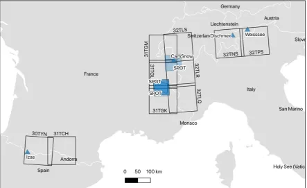 Figure 5. Map of the datasets used for FSC evaluation. More information on the SPOT images is  given in [12]
