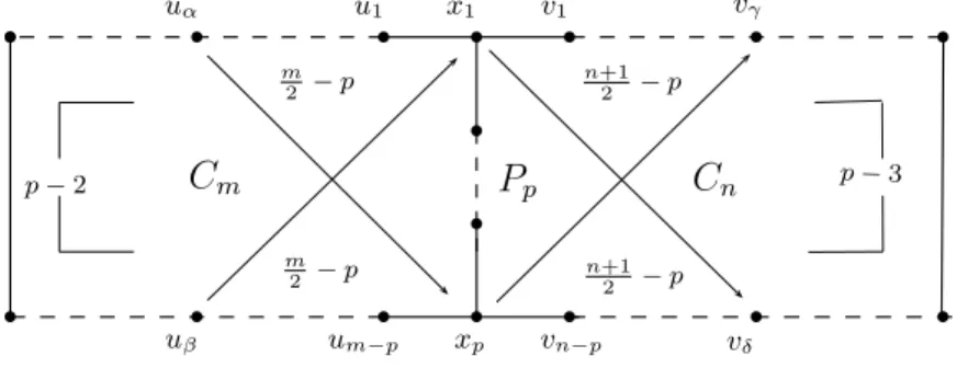 Figure 3. Even and odd cycles merged along a common subgraph
