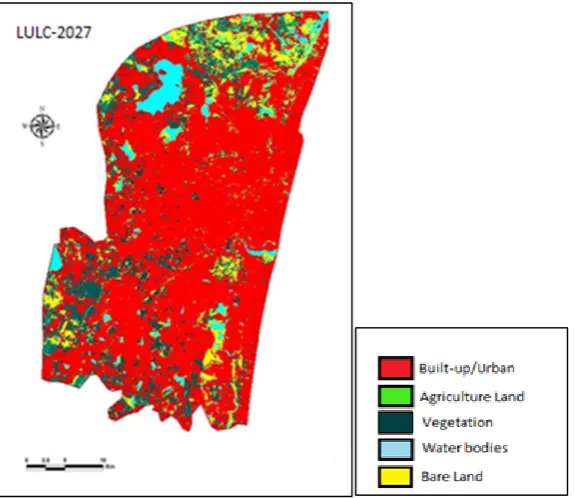 Table 8. Comparison of the LULC map of 2016 and predicted LULC map of Chennai 2027.