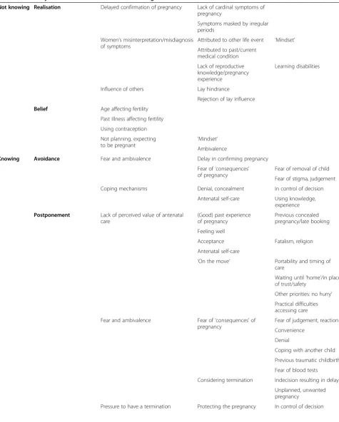 Table 4 Summary of women’s themes for late booking