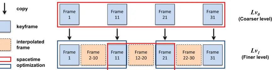 Figure 2: An example of a multiresolution hierarchical model. The red and blue rectangles indicate different smaller scale optimizations.