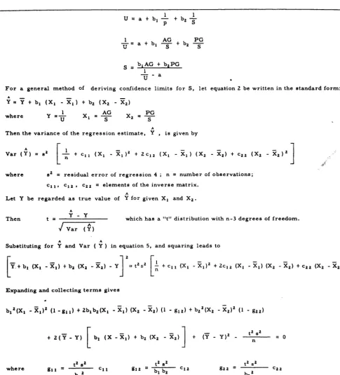 FIGURE 1. Formulae used to estimate stocking rates and the general method of deriving confidence limits of stocking estimates, an inde- pendent variable