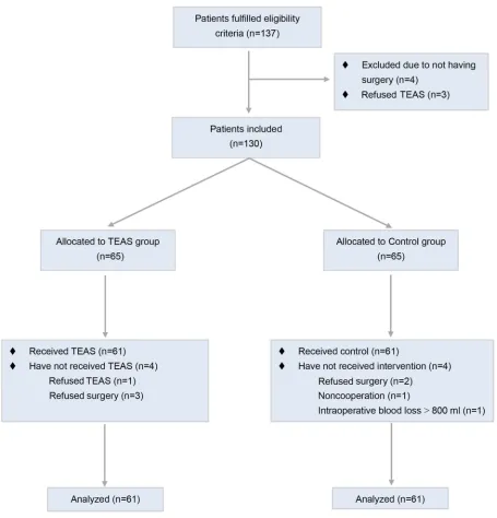 Figure 1 Flowchart of participations in the study.Abbreviation: TEAS, transcutaneous electrical acupoint stimulation.