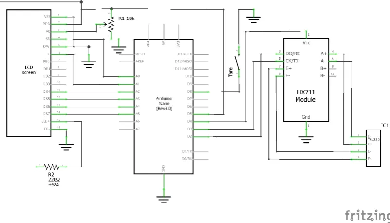 Figure 3. The circuit was assembled on a solder circuit board using jumper wires and header pins