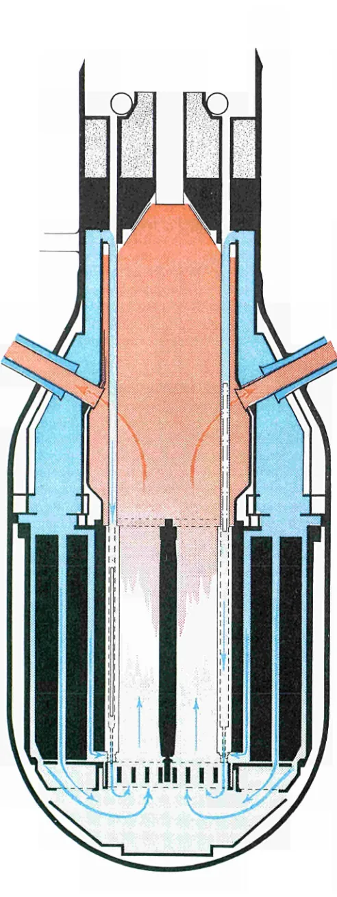 Fig. 1 Diagram of the reactor vessel showing the path of the helium coolant. 