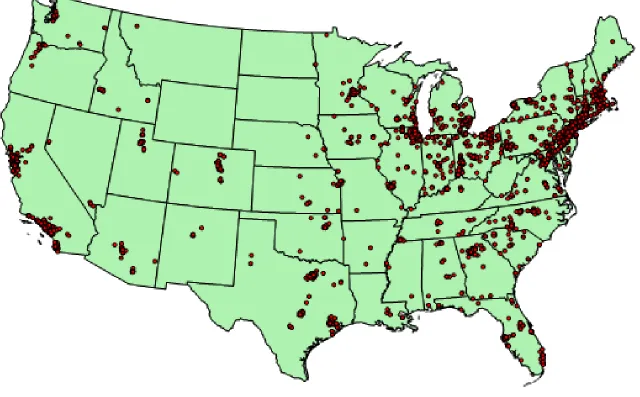 Fig. 1: The location of R&D labs in 1998 
