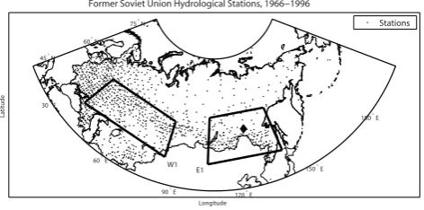 Fig. 1. Location of hydrological stations considered in this study;note the scarcity over northern Siberia