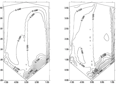 Figure 7.15 Moisture content distributions in the silo fitted with a linear duct 