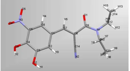 Figure 1 The molecular structure of entacapone (E) -2-cyano-N,N-diethyl-3-(3,4-dihydroxy-5-nitrophenyl) propenamid)