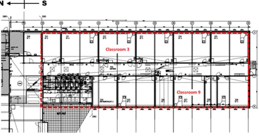 Figure 2. The ventilation intervention was conducted in the building section marked with red
