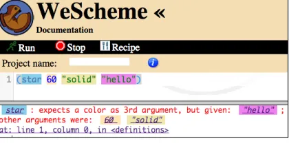 Figure 13 - A structured error message in WeScheme. Note the use of color and readable language