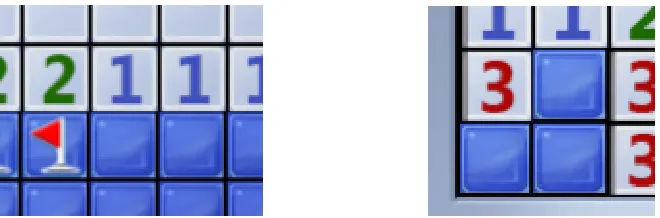 Figure 5.1: (Left) An instance of all free neighbors. The two covered squares belowinstance of all mine neighbors