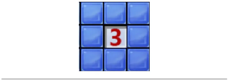 Figure 2.1: An example of a numbered square. The 3 indicates that exactly three ofthe eight neighboring squares contain a mine.