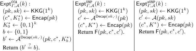 Fig. 5. Security experiments for a (detectable/ordinary) KEM.