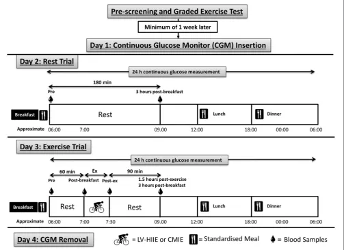 FIGURE 1 | Detailed schematic of the research methodology and procedures. Participants were pre-screened and randomized into either LV-HIIE or CMIEwere consumed at the same time of day over the testing period