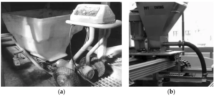 Figure 4. (a) The standalone PCP, DUROPACT DP 326S, (b) 3D-conrete-printing test device (3DPTD)