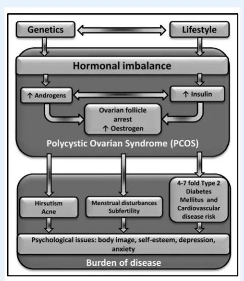Figure 1. Schema of the aetiology, clinical features and healthburden of PCOS (reproduced from Teede et al., 2011 withpermission).