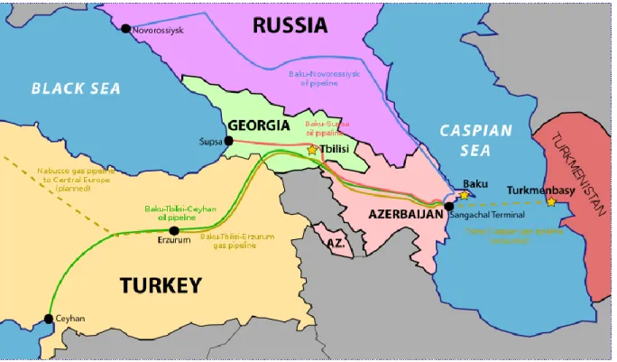 Figure 2: Map of Oil and Natural Gas Pipelines in the South Caucasus 