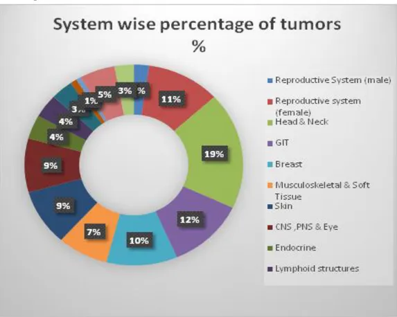 Figure 1: Pie chart representation of the distribution of various cancer cases 