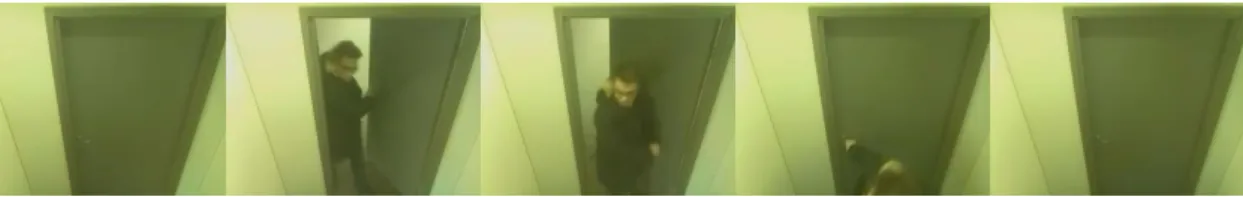 Figure 3.1 An image sequence representing the Entry event. The person opens the door, enters and closes the door.