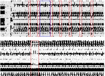 Fig. 3. ECDSA through the instruction cache: with (bottom) and without (top) side-channel mitigations