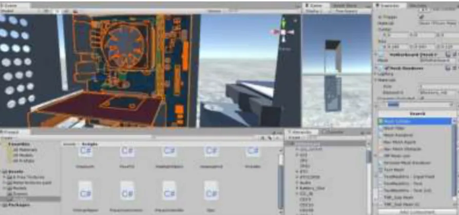 Figure 5 Mesh collider on the components of the computer, that is, they can now interact  with the virtual environment 