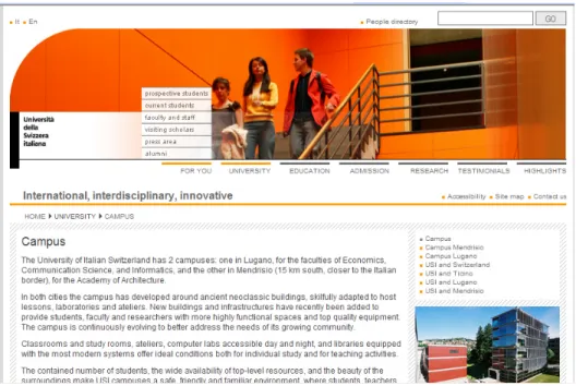 Figure 2. A content page prototype for the new USI website. 