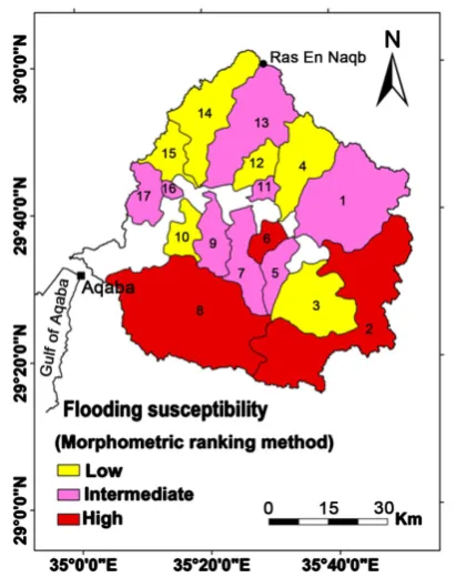 Figure 9. Flooding susceptibility: morphometric ranking method.            