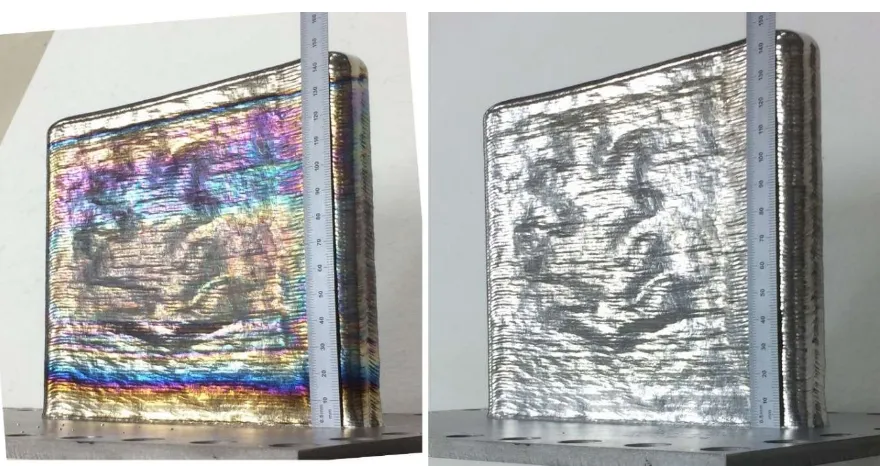 Figure 10. Photographs of Wall 2, Side 2; As-Printed (left), After Heat Treatment (right) 