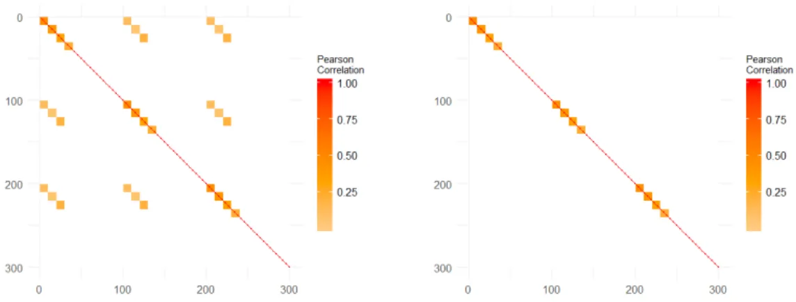 Figure 5.2: Correlation structure one on the left and correlation structure two on the right