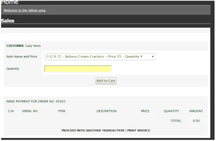 Figure 13.    Screenshot input of sales by the sales officer 