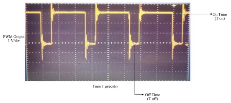 Figure 11. Digital storage oscilloscope waveform for duty cycle = 78.5%.                                          
