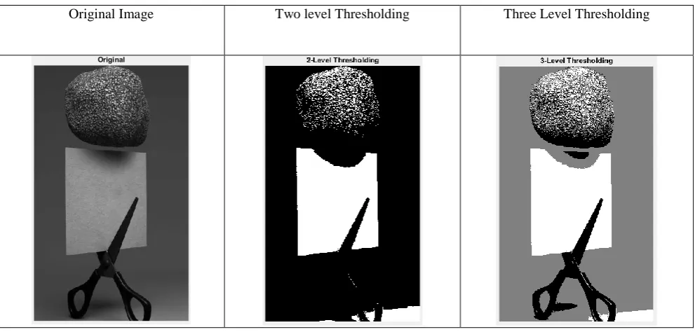 Fig. 3. The original tree image along with grayscale and three-level thresholding images   