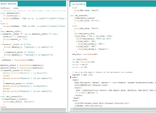 Fig. 4 (a) Code for the web page (b) Arduino code for master-slave initiation, button and LED 