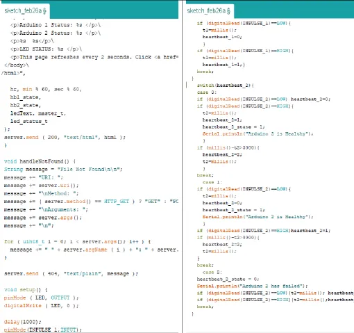 Fig. 4 (c) Arduino code for the button (d) Arduino codes for the LED 