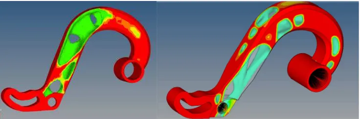 Figure 10. - A comparison of unconstrained (left) vs constrained (right) topology Optimization tailored for EBM AM
