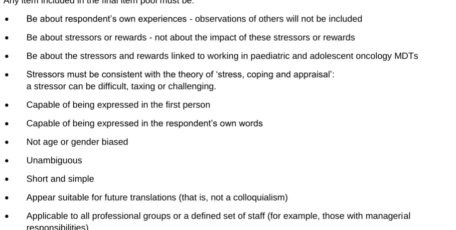 Table 1: Item inclusion framework 
