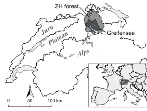 Figure 1. Location of the study regions Greifensee and ZH foreston the Swiss Plateau.